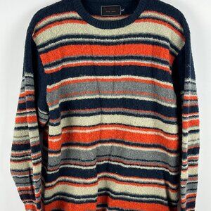 Historia Sweater Size M Blue Orange Striped Long Sleeve Crew Neck Stretch Cable